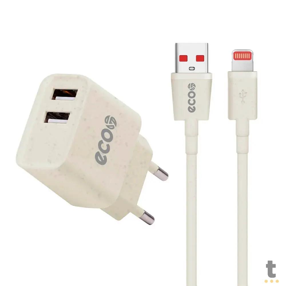 Kit Carregador de Parede 2 USB + Cabo Micro USB P/ Lightning Iphone Ecoo 1m GShield - GS-6783 Truedata